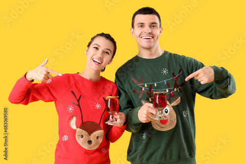Happy couple in festive chr...