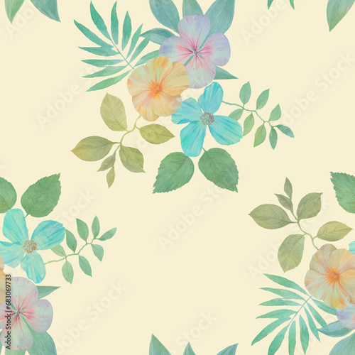 seamless pattern, delicate flowers on a light background for the design of wallpaper, wrapping paper, cards © Sergei