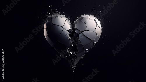 3d rendering of a shattered black heart photo