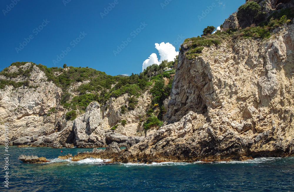 Rocky coats of west part of Corfu Island near Paleokastritsa village in Greece
