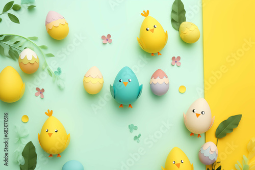 Whimsical Easter Celebration: Chicks and Eggs in Pastel Springtime Hues