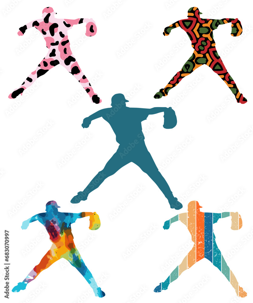 Vector set of Baseball Players Silhouettes