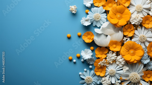flowers on blue