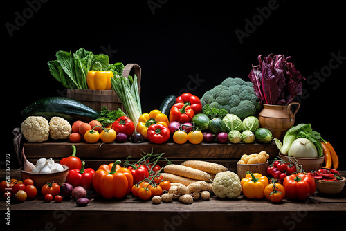 Assortment of fresh vegetables on a dark background