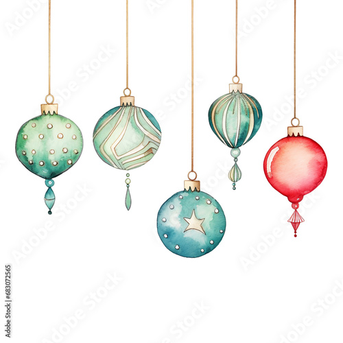 christmas balls in watercolor painting design isolated on transparent background