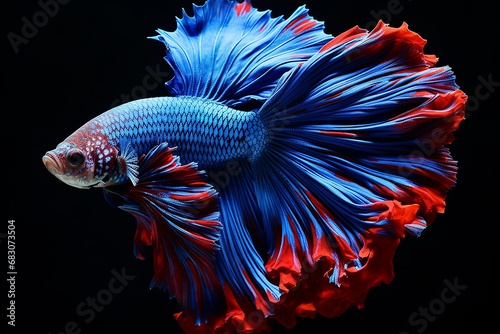 Fotografija wrestling fish blue cockerel on black background