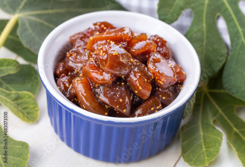 Fig leaves and fig jam. Foo...