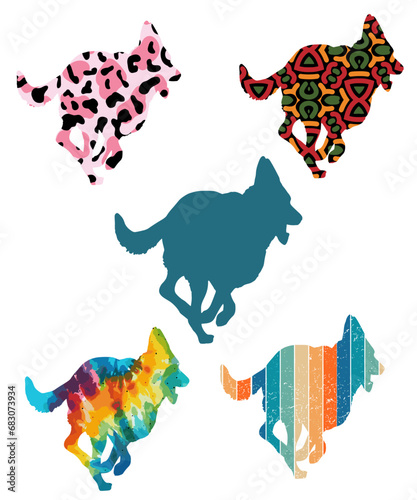 Three dog silhouettes. Computer generated vector