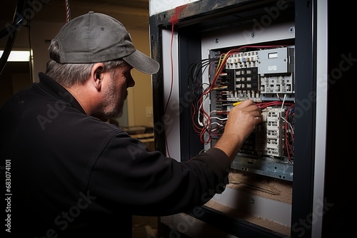 Skilled Male Electrician Expertly Installing Electrical Equipment for Optimal Functionality