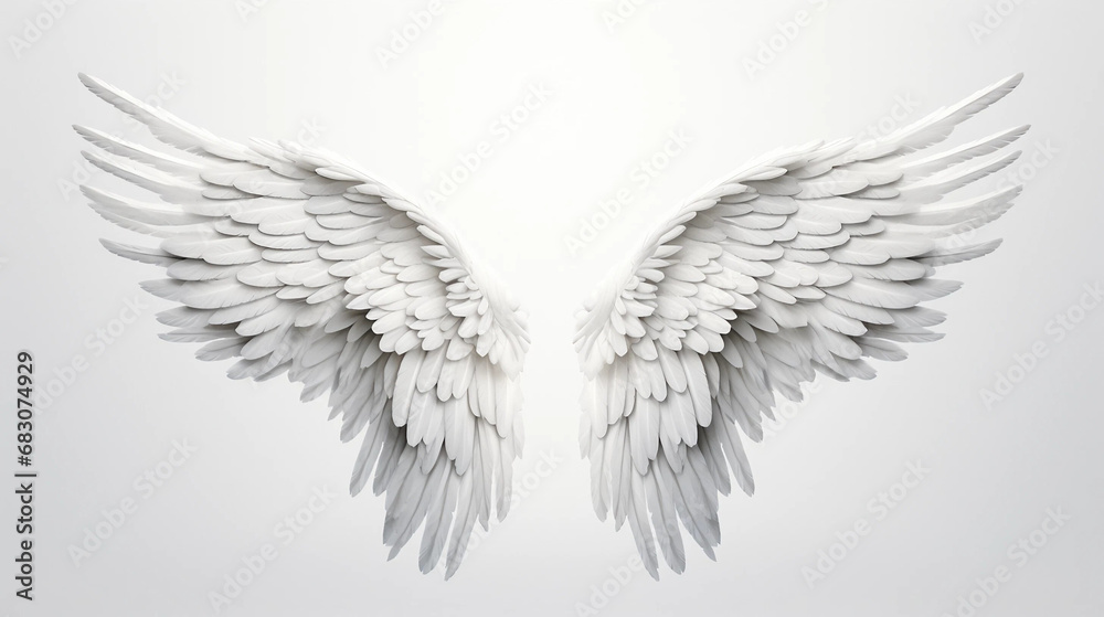 Fototapeta premium White Angel Wings Isolated Against a White Background