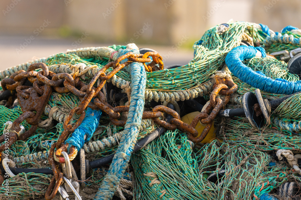 Chains and ropes of a fishing trawl.