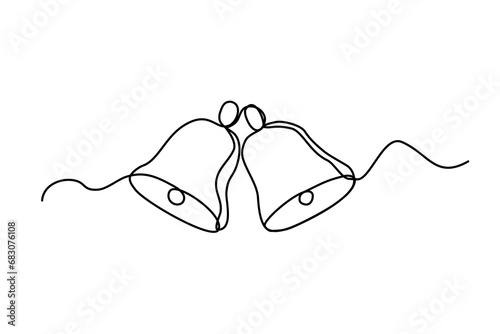 Two jingle bells, line art winter holidays design element, continuous line vector