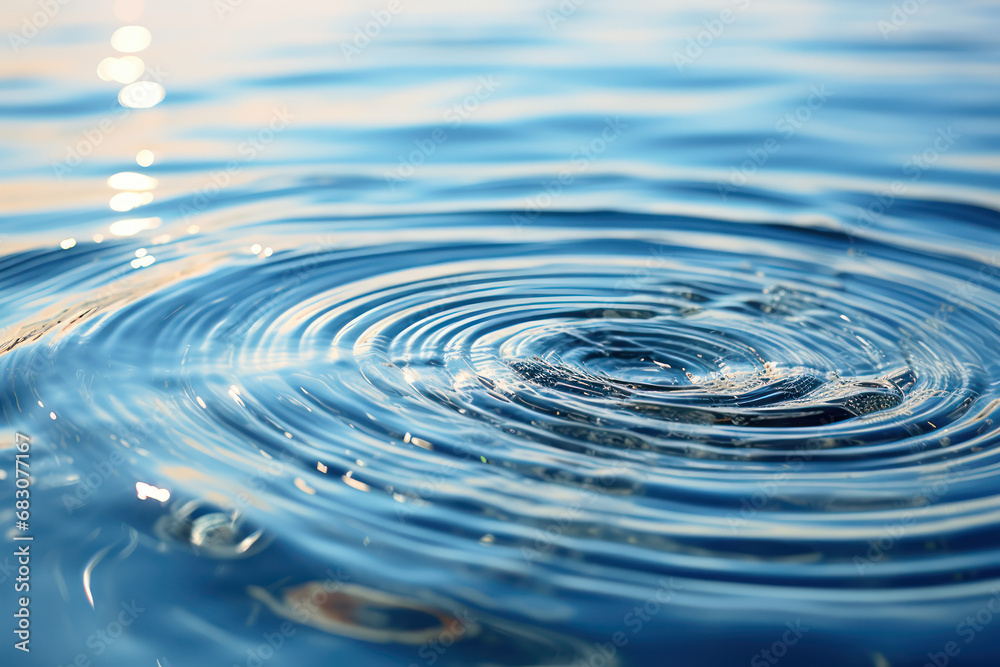 Gentle ripples, a subtle caress on a quiet pond, forming concentric circles that echo the delicate touch of a fleeting breeze. Concept of the tranquility of freshwater waves. Generative Ai.