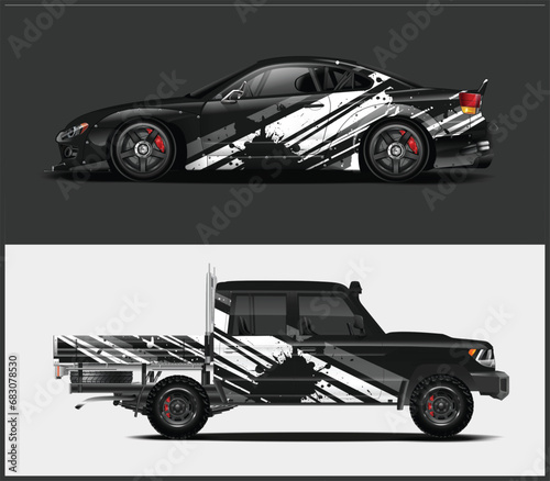 Racing car wrap design vector. Graphic abstract stripe racing background kit designs for wrap vehicle