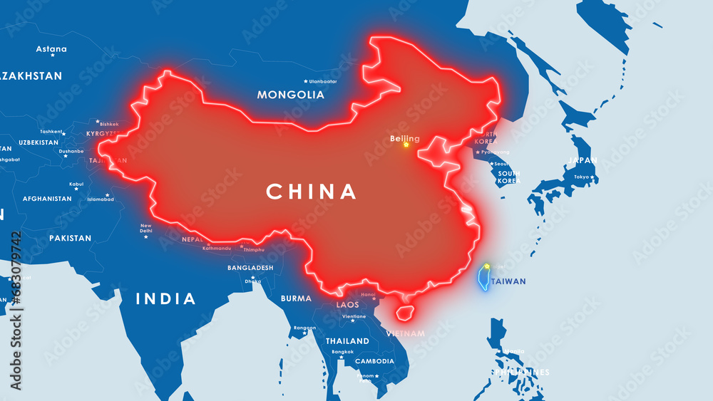 Obraz premium Map of China and Taiwan. Possible crisis in relationships.