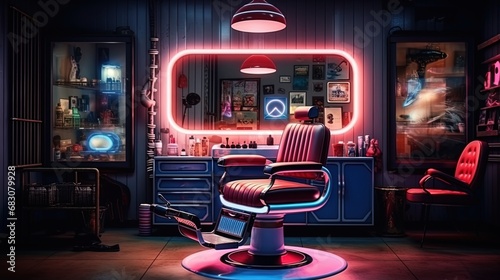 Cool and trendy: Male barber shop with striking neon lights