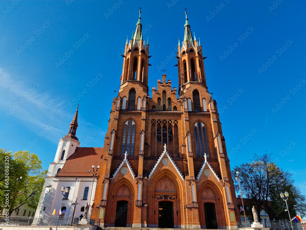 Bialystok, Poland  May 1, 2023: Catholic cathedral, Basilica of Blessed Virgin Mary in the center of the old city Bialystok, Poland
