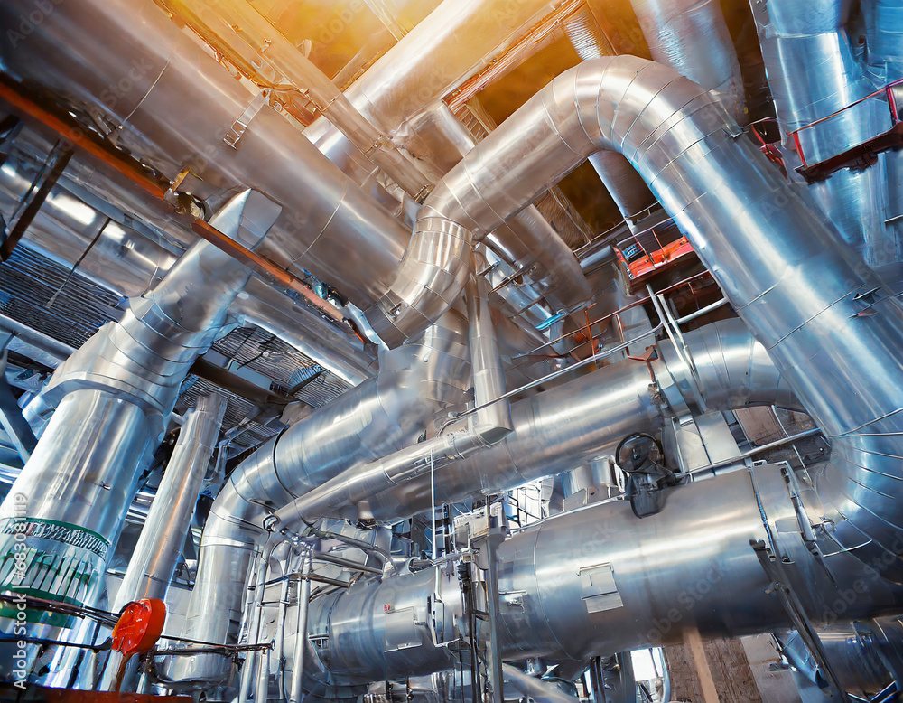 Equipment, cables and piping as found inside of a modern industrial power plant; abstract steel construction vertical background Equipment, cables and piping as found inside of a modern industrial power plant; abstract steel construction vertical background
