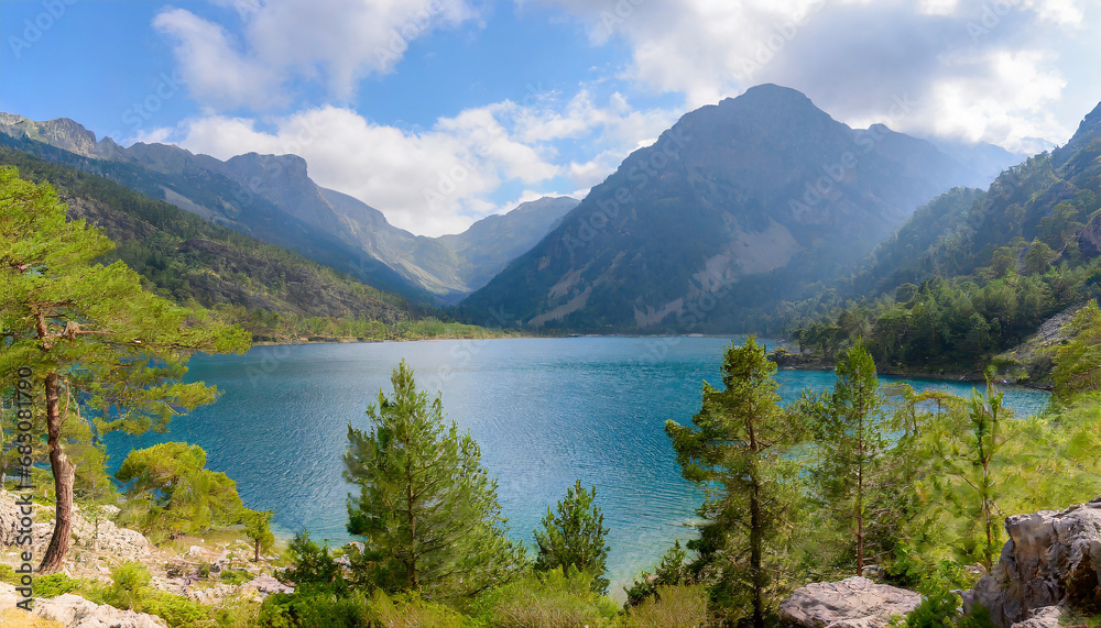 lake in the mountains, view of a beautiful mountain landscape