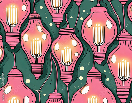 pattern of bright light bulbs led lamps on pink background © Donald