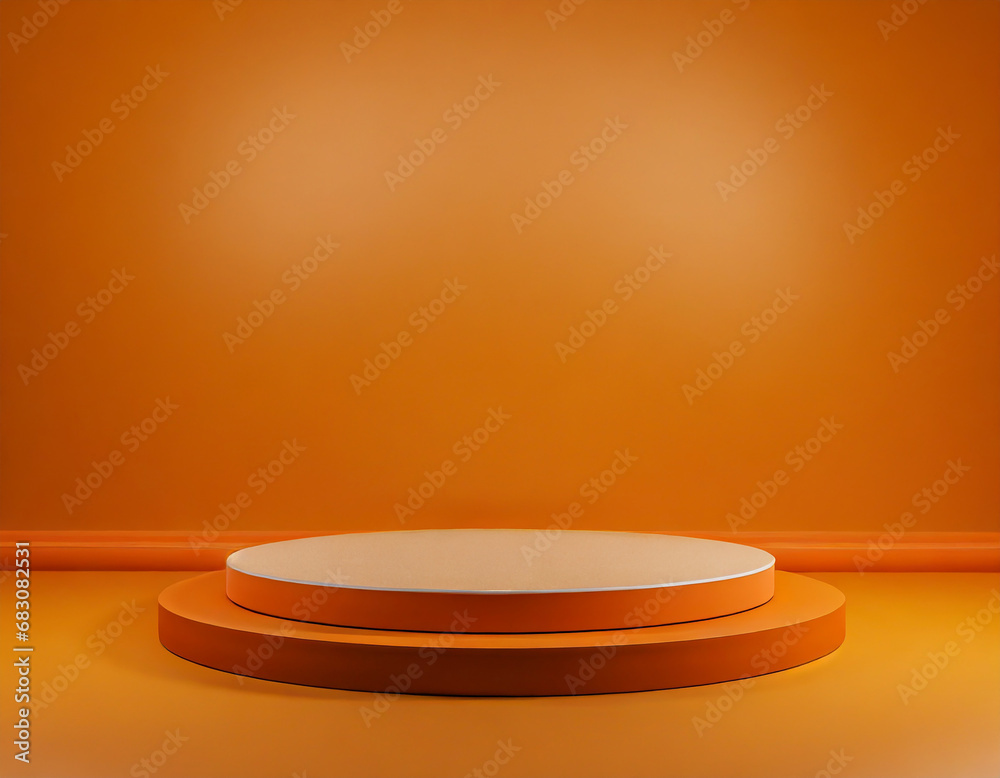 podium for a new product, on an orange background; minimal podium for a new product, on an orange background; minimal