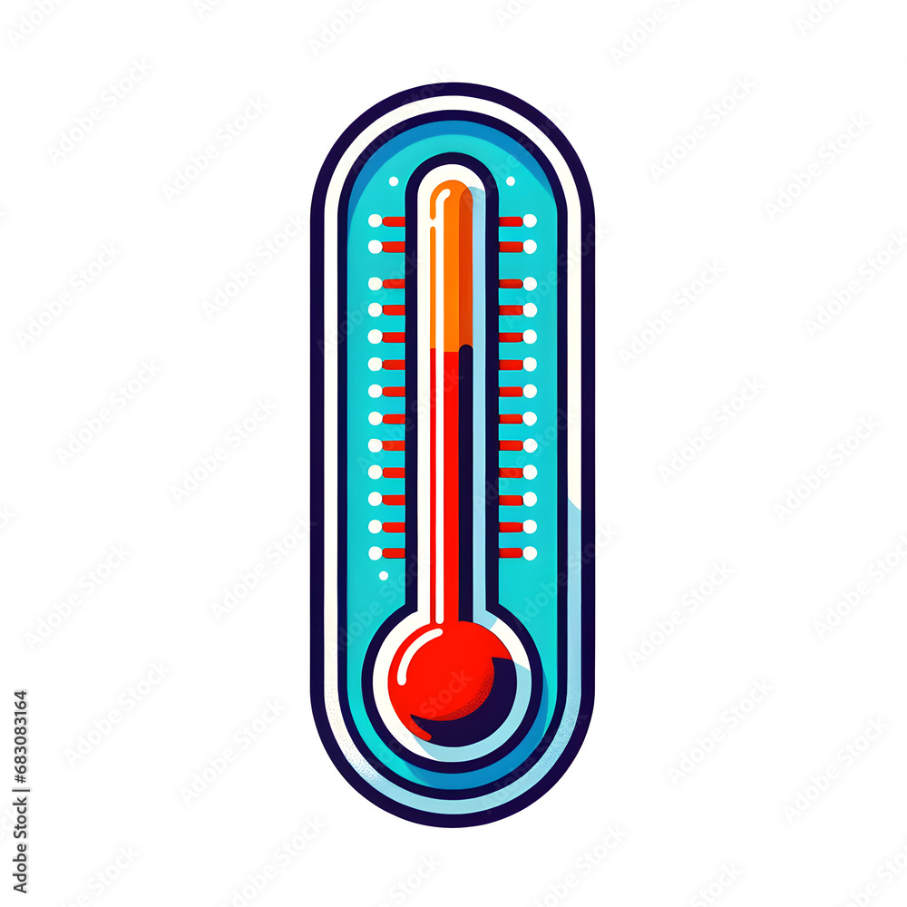Vibrant Thermometer Illustration, Bold Temperature Gauge with Red Mercury - Concept of Cold Weather, Temperature Measurement, and Climate Visualization Vibrant Thermometer Illustration, Bold Temperature Gauge with Red Mercury - Concept of Cold Weather, Temperature Measurement, and Climate Visualization