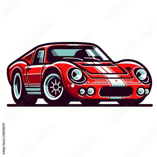 Vintage Elegance: Stylized Retro Red Sports Car with Classic Racing Stripes Illustration, 60s-70s Nostalgia - Concept of Speed, Heritage, and Automotive Beauty
