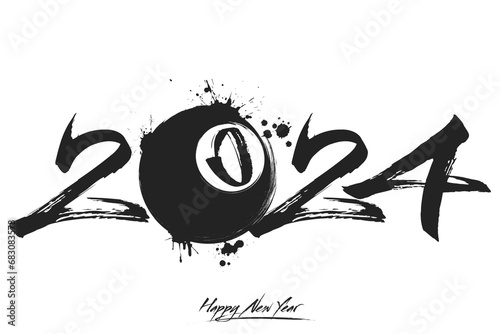 Happy New Year 2024 and billiard ball