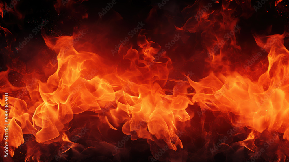 Fire flames on black background. Abstract blaze fire flame texture background