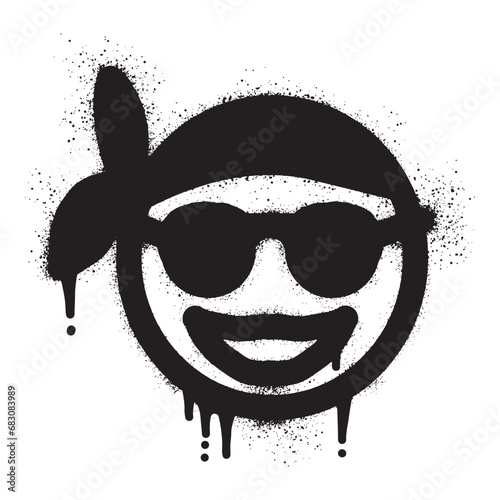 Graffiti emoticon smiling face wearing bandanna with spray paint