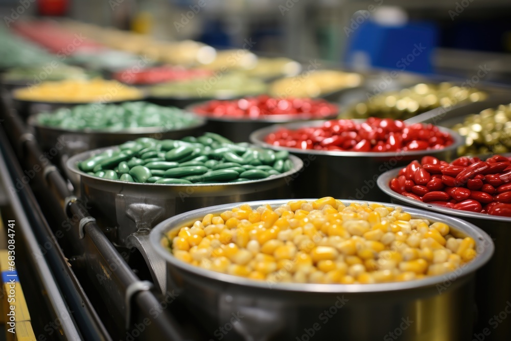 An image showcases the precision of preparing canned foods on an industrial conveyor, highlighting the attention to detail in delivering high-quality products