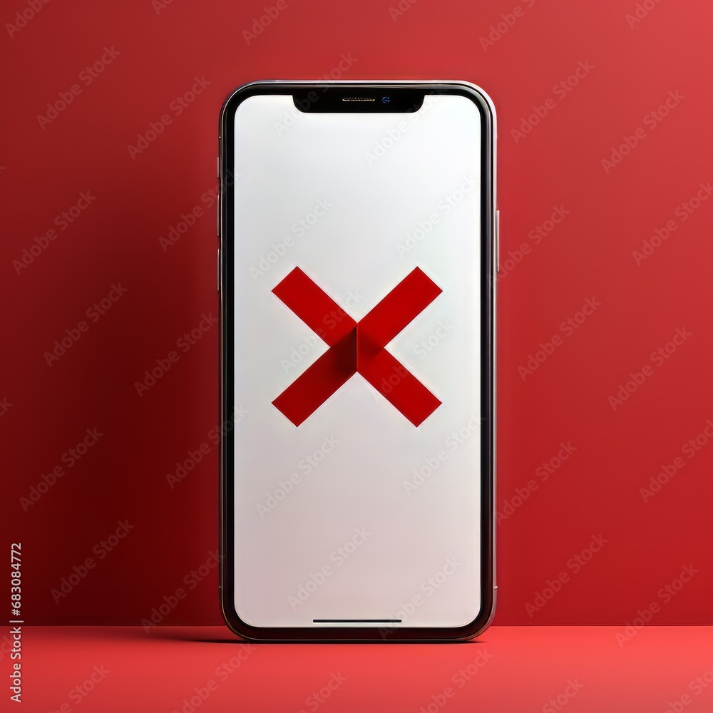 A red x is shown on the screen of the cellphone. A red x is shown on the screen of the cellphone.