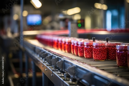 Automated Canning Process: Illustrating modern food production, a photo captures the automated canning process on an industrial conveyor, showcasing the seamless preparation
