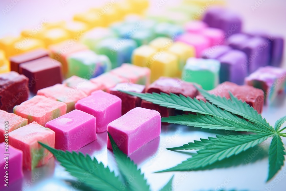 Candy carnival: a carnival of candies and cannabis foliage, a joyous celebration of sugary delights complemented by the essence of CBD Candy carnival: a carnival of candies and cannabis foliage, a joyous celebration of sugary delights complemented by the essence of CBD