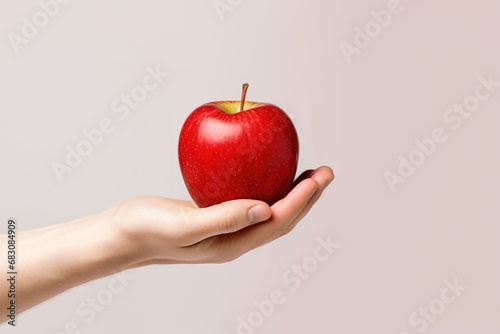 Handpicked goodness: a crisp red apple clasped in hand, a symbol of freshness against a monochrome backdrop