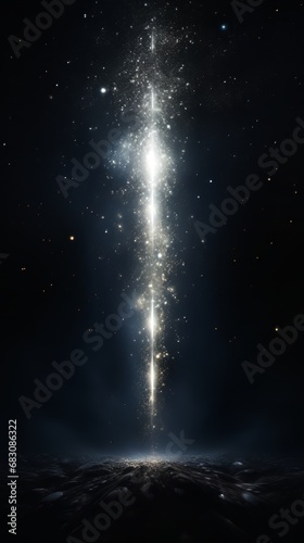 Vertical on a black background, a white light beam is formed by multiple pixels.