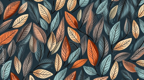 Seamless pattern with hand drawn abstract leaves