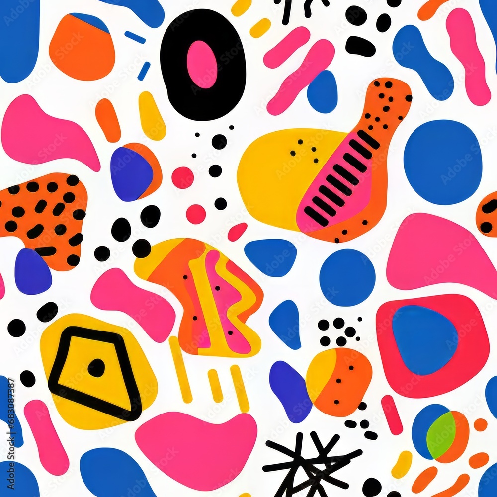 Various fun shapes create a pop art pattern with bols.