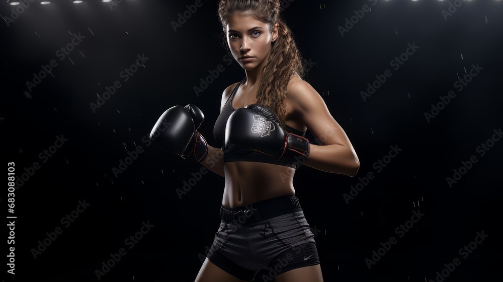 A girl in sportswear engages in practicing combat sport.