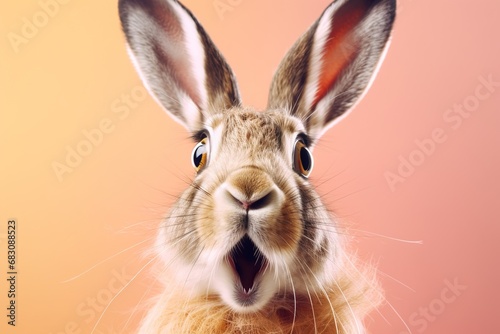 Studio portrait of shocked hare with surprised eyes, concept of Amazement