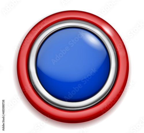 Realistic big plastic button with shiny metallic and colored borders. In the national colors of the American flag. With shadow on white background Free Download Realistic big plastic button with shiny metallic and colored borders. In the national colors of the American flag. With shadow on white background - GFXLoad