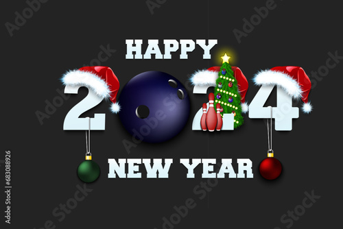Happy New Year 2024 and bowling ball