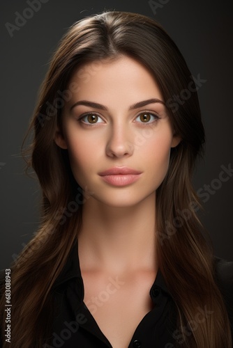 A beautiful young woman with long brown hair. Generative AI.