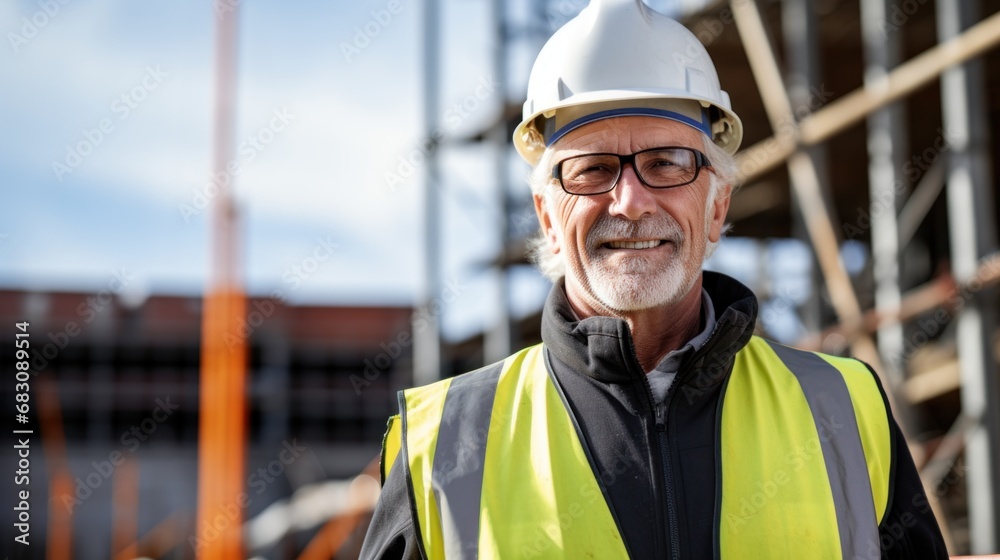 A man wearing a hard hat and safety vest A man wearing a hard hat and safety vest