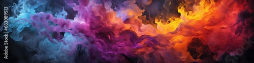 A multicolored cloud of smoke against a black background