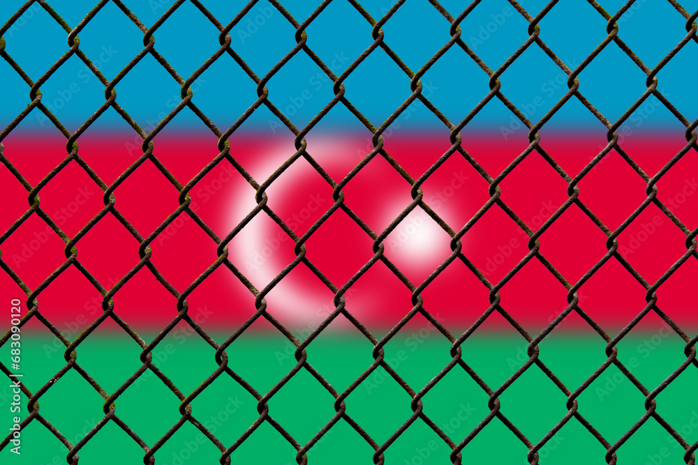 Fototapeta premium A steel mesh against the background of the flag Azerbaijan.
