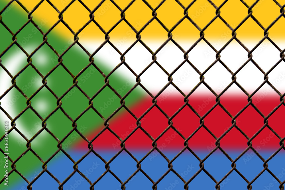 A steel mesh against the background of the flag Comoros. A steel mesh against the background of the flag Comoros.