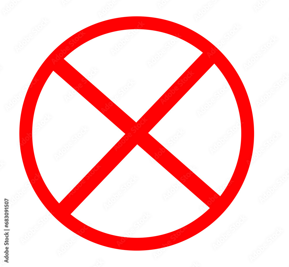 Symbol of red circle with slash indicating forbidden concept. crossed sign