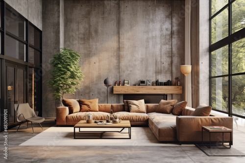 Harmony of Elements: Industrial Modern Home in Earth Tones with Concrete and Wood Fusion