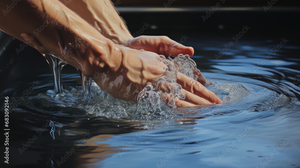 Fototapeta premium washing hands in a lake ai generated